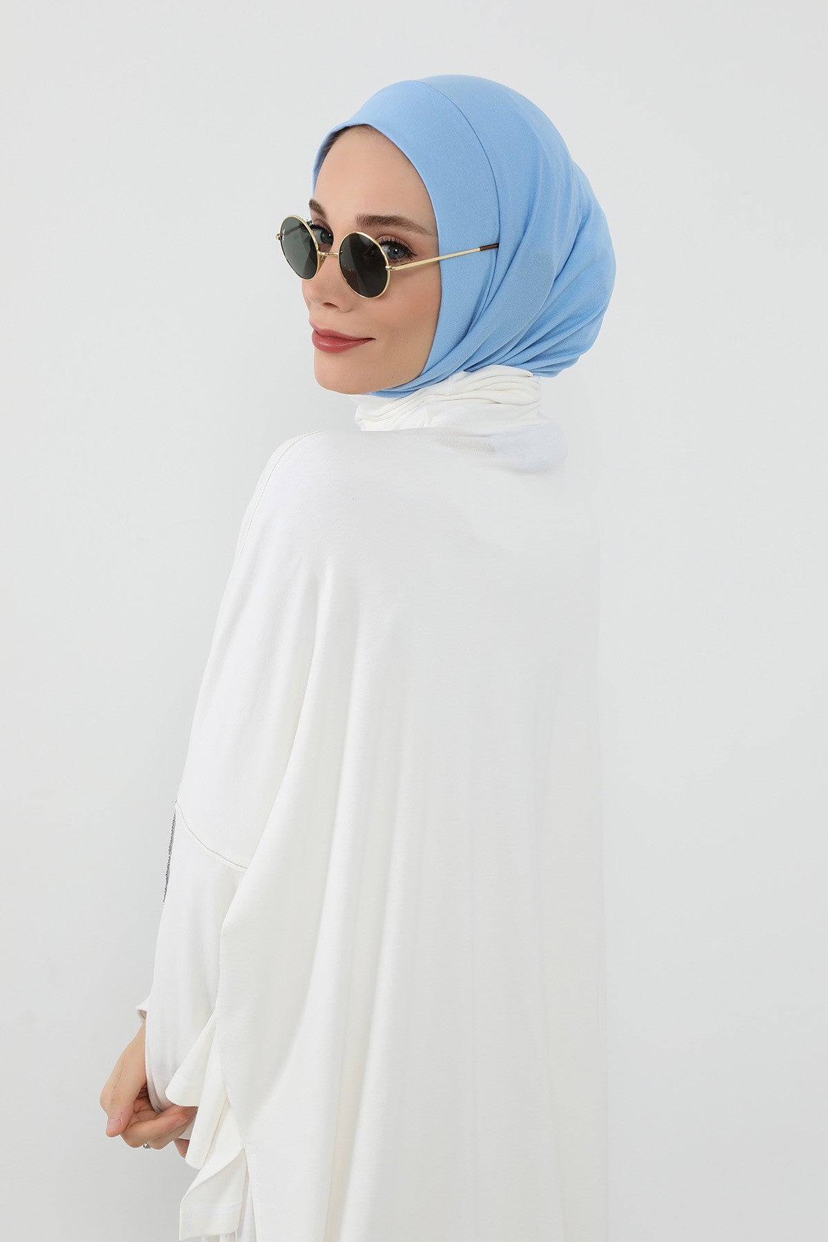 Practical Cotton Bonnet with Built-In Neck Cover and Ear Access, Full-Coverage Hijab Bonnet with Ear Access Points,BE-TG-B-94 Blue