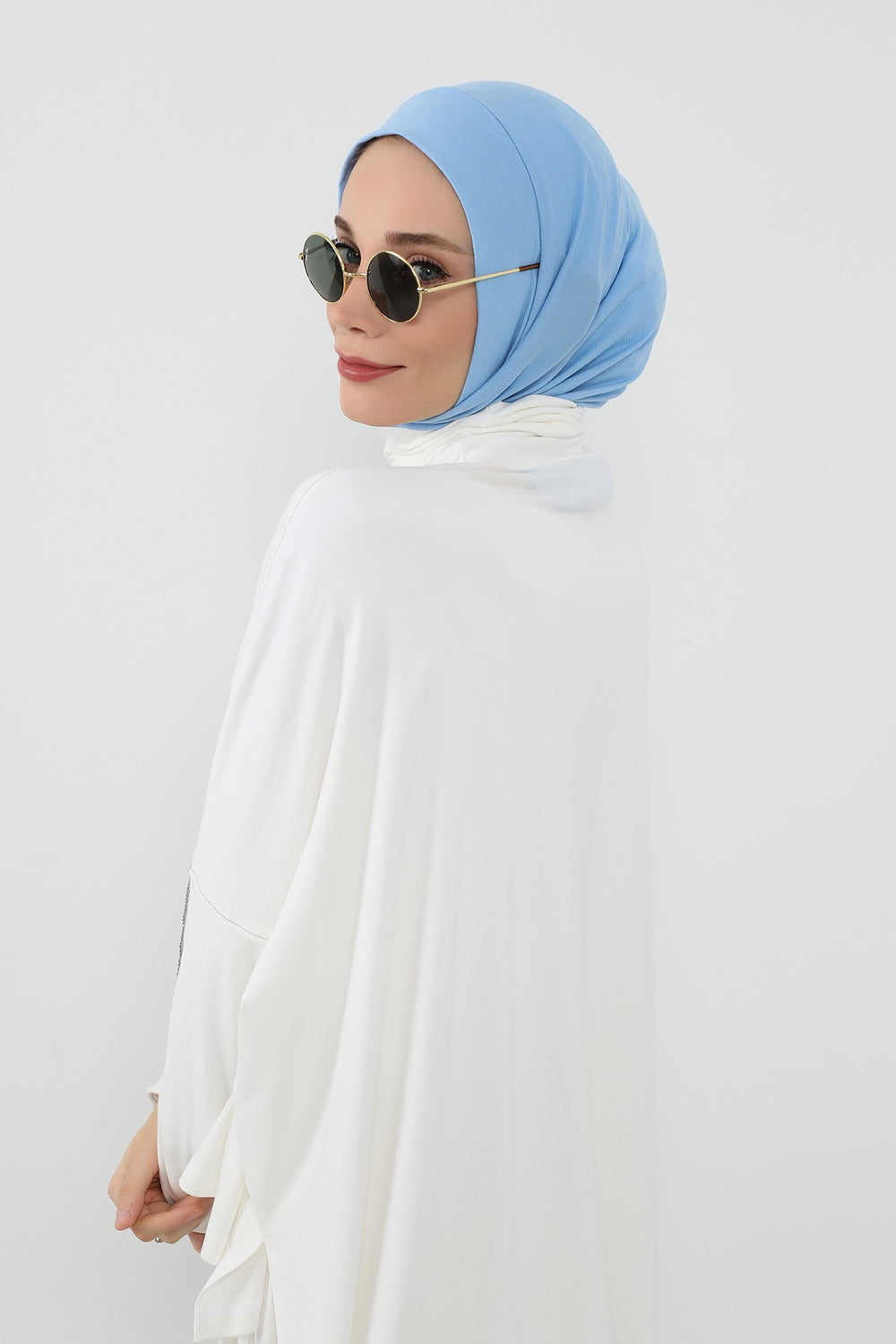 Practical Cotton Bonnet with Built-In Neck Cover and Ear Access, Full-Coverage Hijab Bonnet with Ear Access Points,BE-TG-B-94 Blue