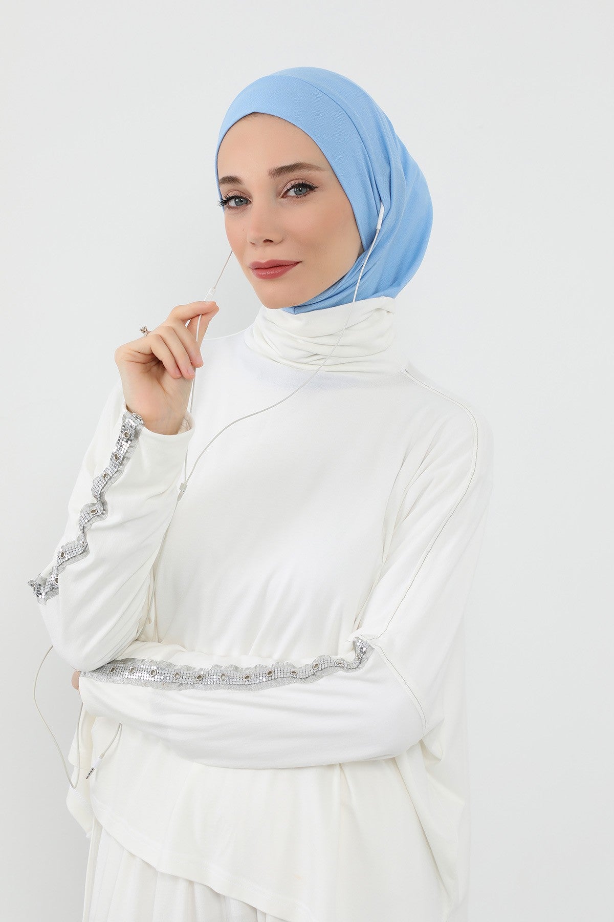 Practical Cotton Bonnet with Built-In Neck Cover and Ear Access, Full-Coverage Hijab Bonnet with Ear Access Points,BE-TG-B-94 Blue