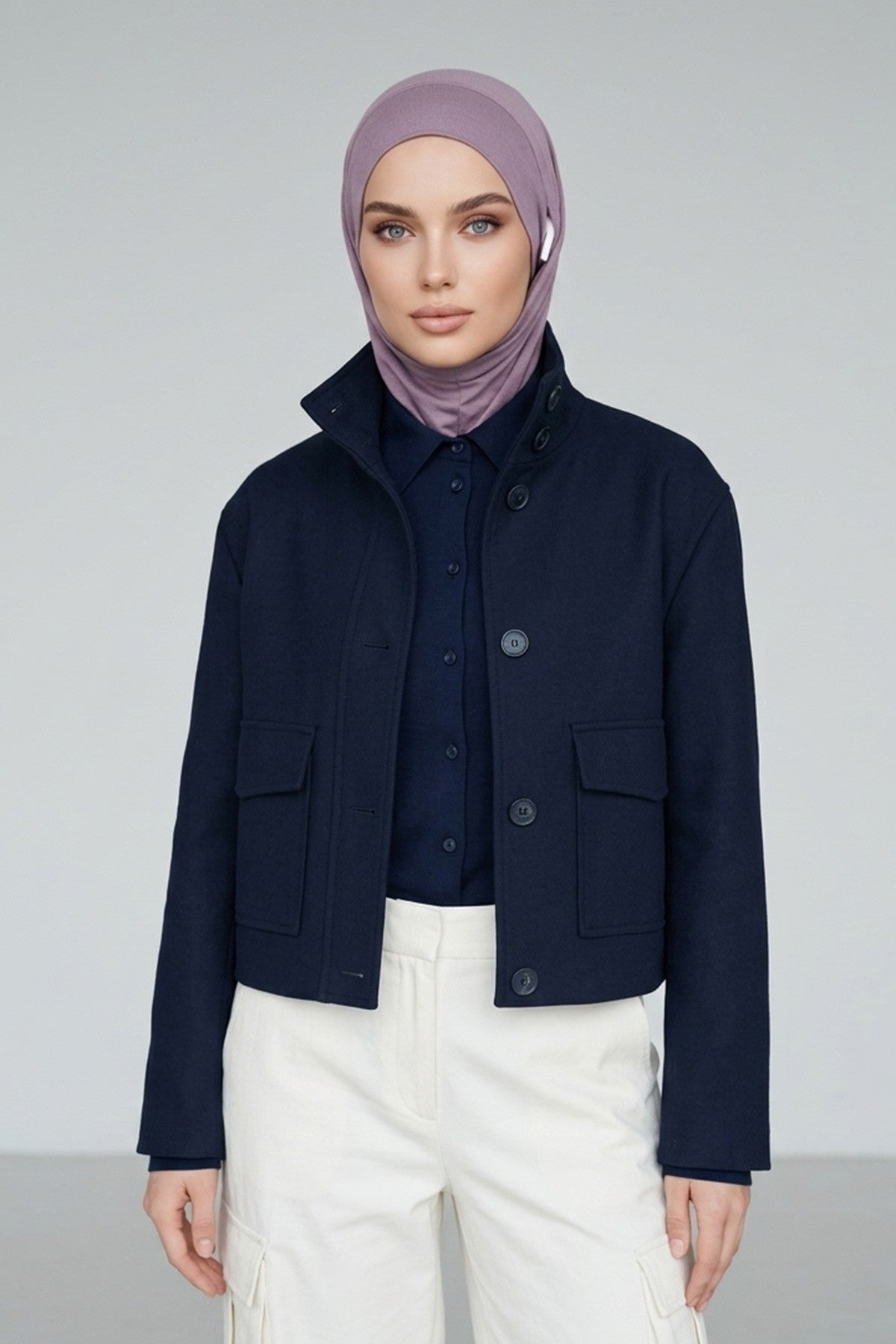 Practical Cotton Bonnet with Built-In Neck Cover and Ear Access, Full-Coverage Hijab Bonnet with Ear Access Points,BE-TG-B-94 Lilac