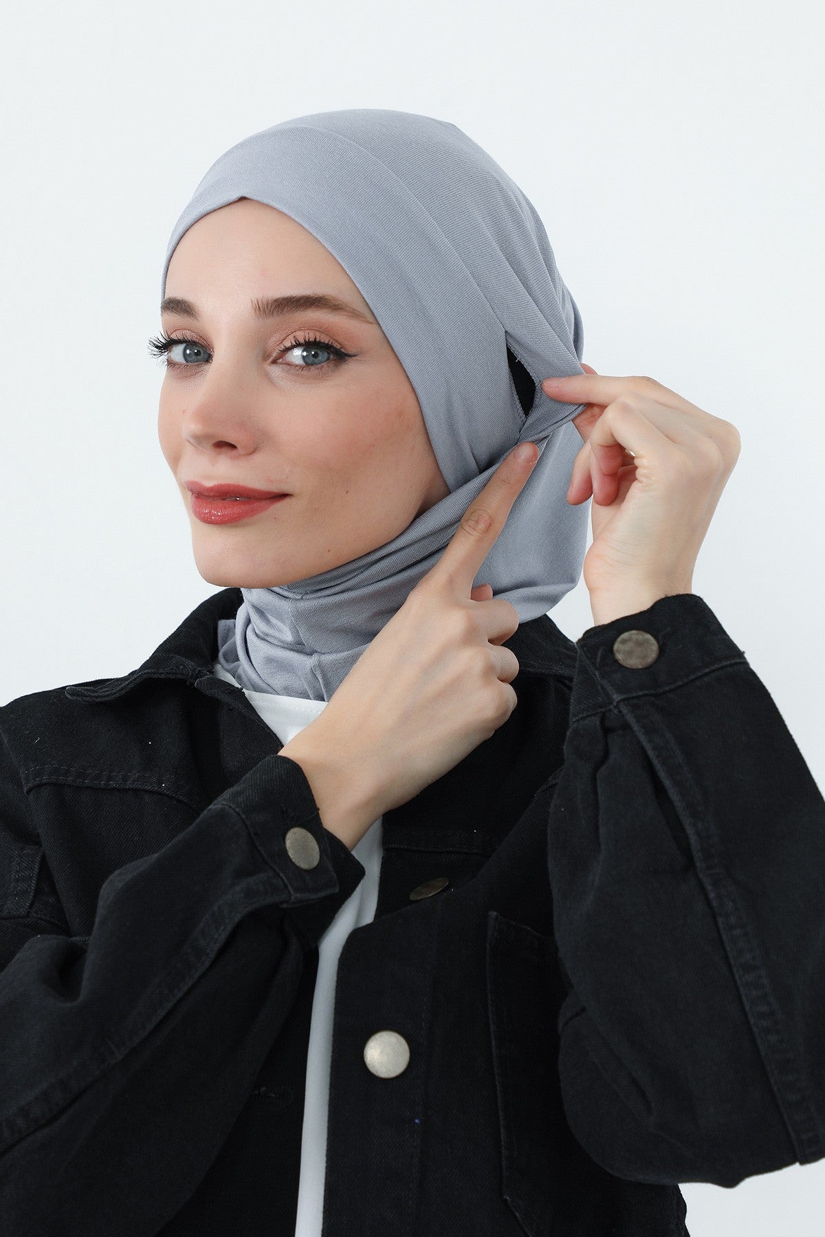 Practical Cotton Bonnet with Built-In Neck Cover and Ear Access, Full-Coverage Hijab Bonnet with Ear Access Points,BE-TG-B-94 Grey 2