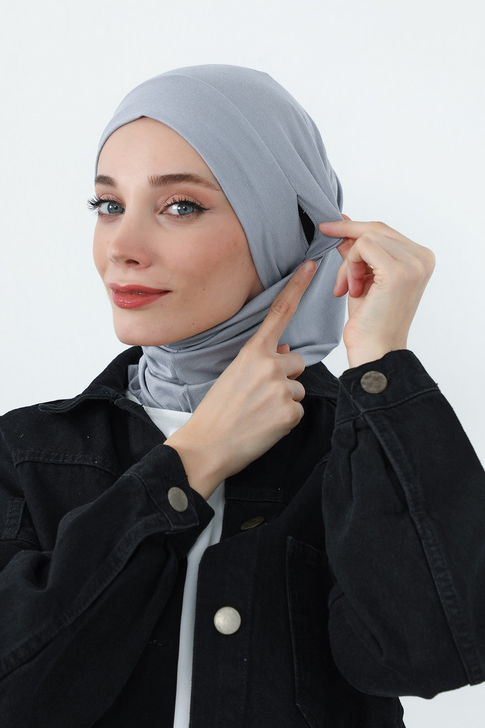 Practical Cotton Bonnet with Built-In Neck Cover and Ear Access, Full-Coverage Hijab Bonnet with Ear Access Points,BE-TG-B-94 Grey 2