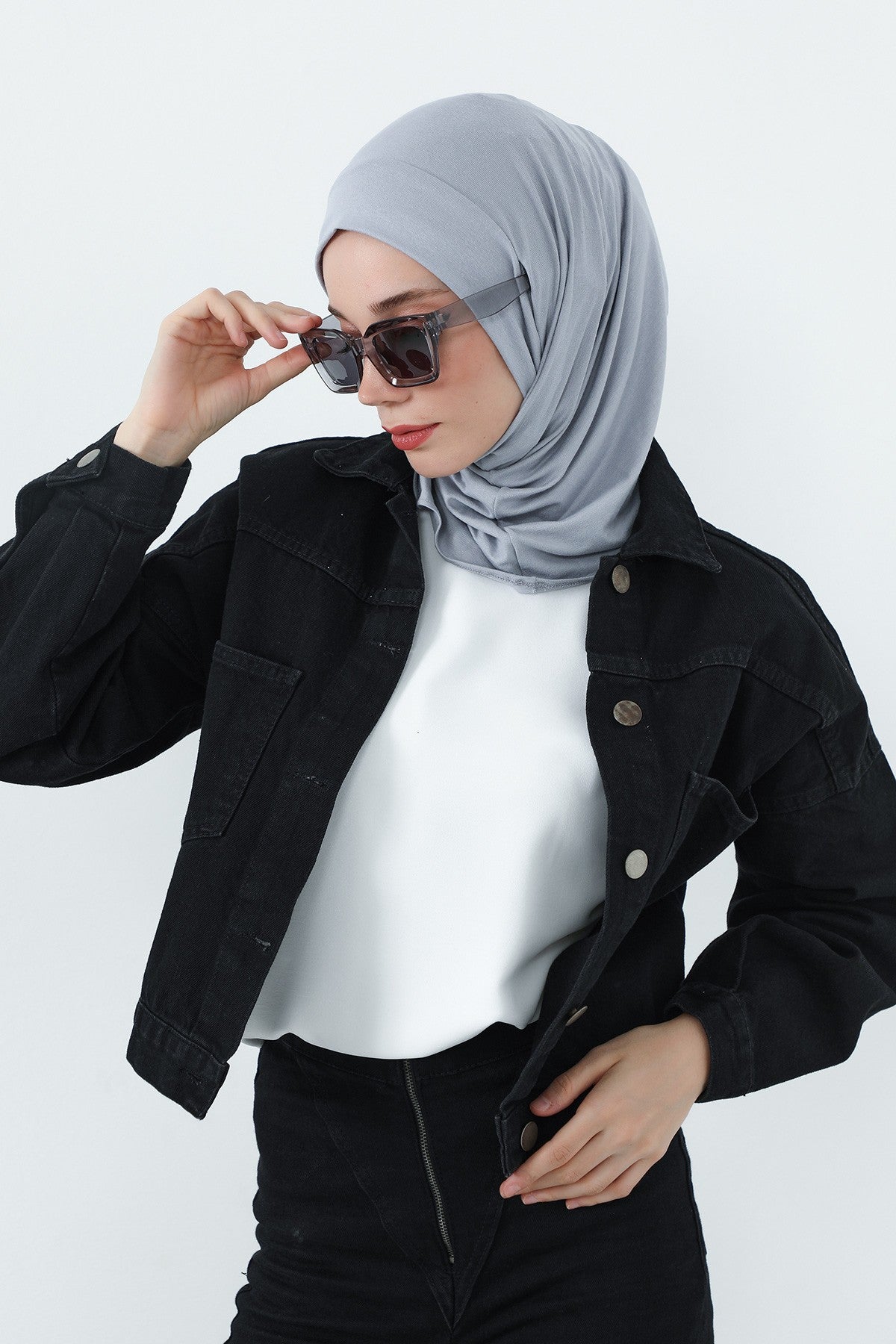 Practical Cotton Bonnet with Built-In Neck Cover and Ear Access, Full-Coverage Hijab Bonnet with Ear Access Points,BE-TG-B-94 Grey 2