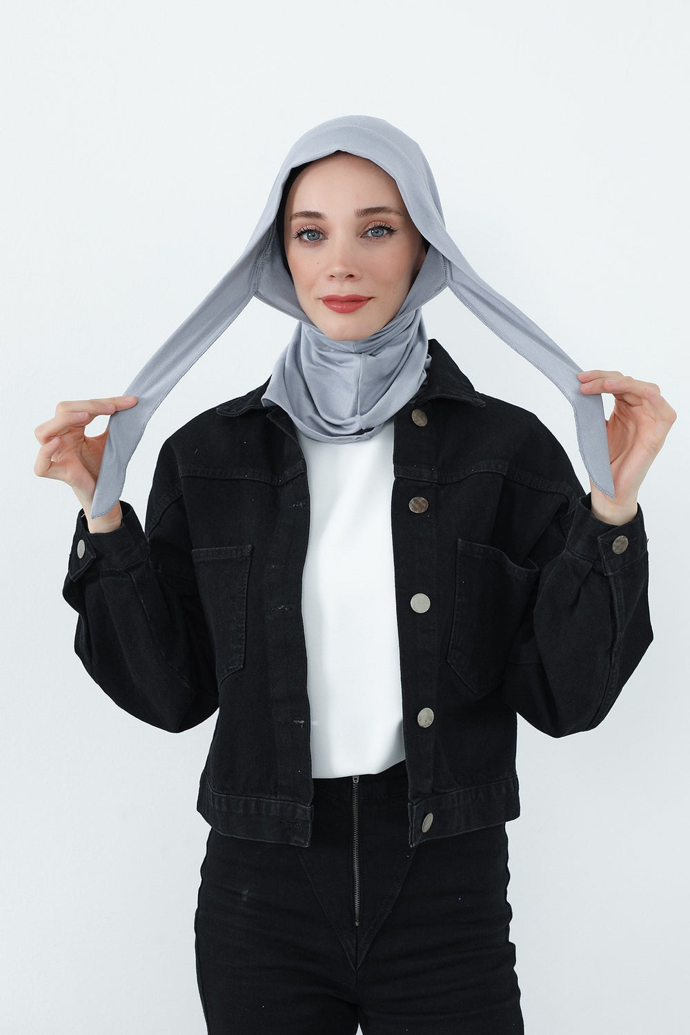 Practical Cotton Bonnet with Built-In Neck Cover and Ear Access, Full-Coverage Hijab Bonnet with Ear Access Points,BE-TG-B-94 Grey 2