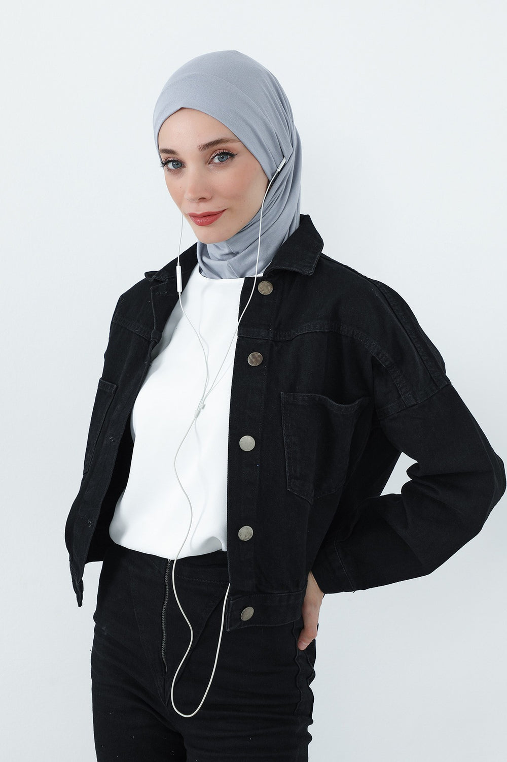 Practical Cotton Bonnet with Built-In Neck Cover and Ear Access, Full-Coverage Hijab Bonnet with Ear Access Points,BE-TG-B-94 Grey 2