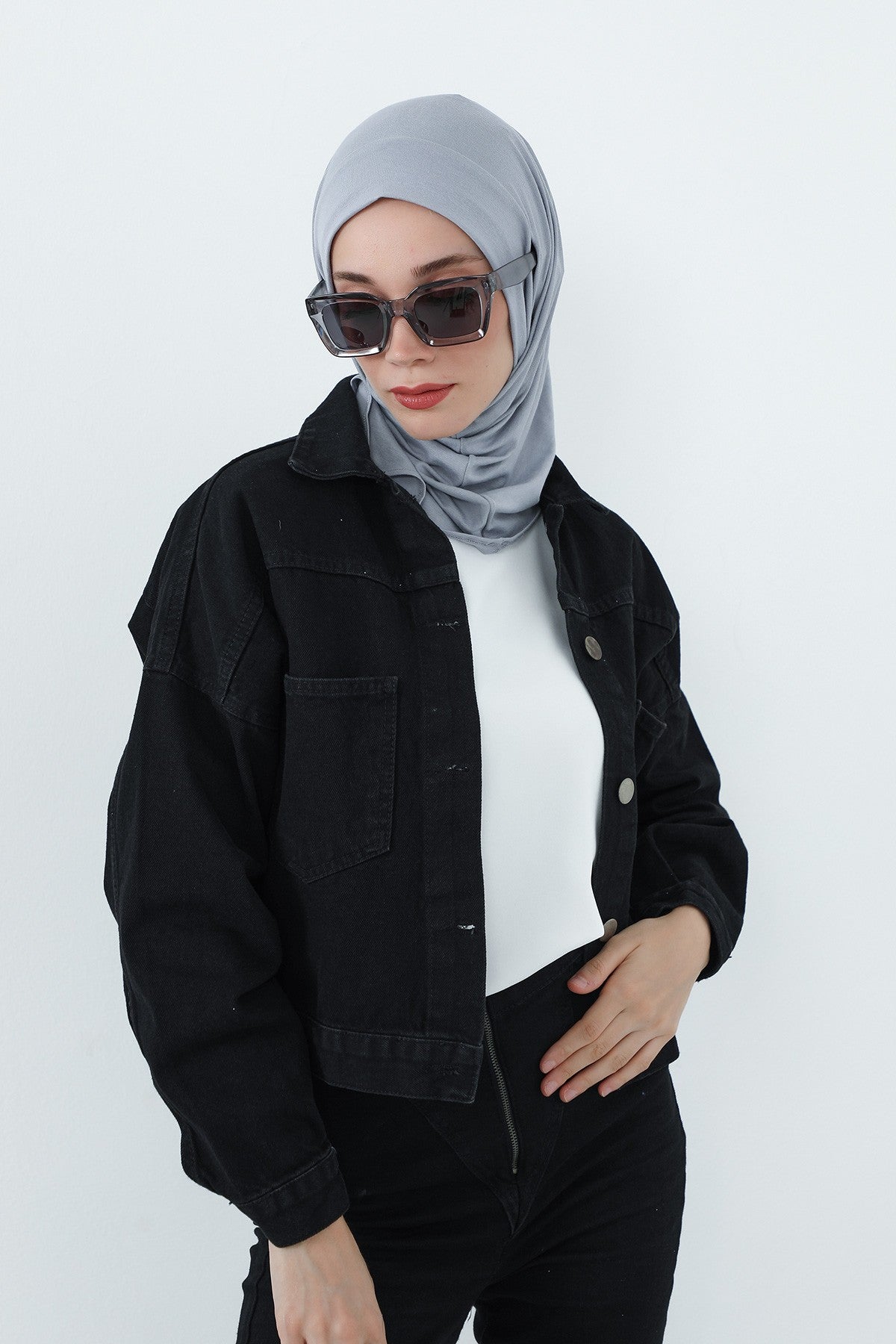 Practical Cotton Bonnet with Built-In Neck Cover and Ear Access, Full-Coverage Hijab Bonnet with Ear Access Points,BE-TG-B-94 Grey 2