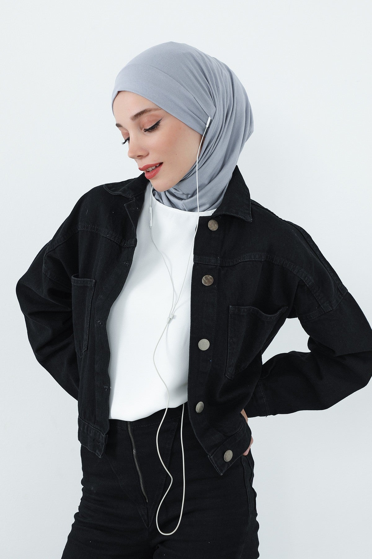 Practical Cotton Bonnet with Built-In Neck Cover and Ear Access, Full-Coverage Hijab Bonnet with Ear Access Points,BE-TG-B-94 Grey 2