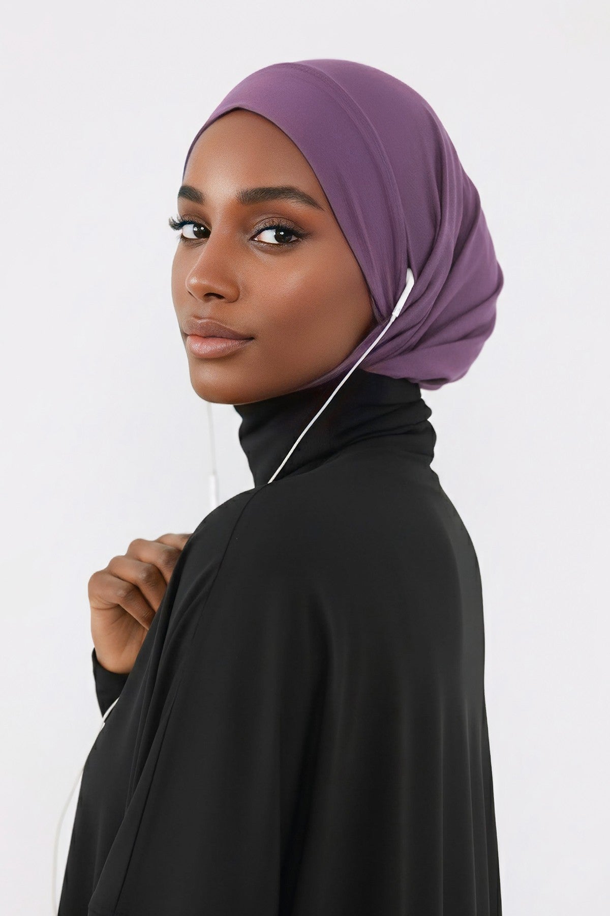 Practical Cotton Bonnet with Built-In Neck Cover and Ear Access, Full-Coverage Hijab Bonnet with Ear Access Points,BE-TG-B-94 Purple 2