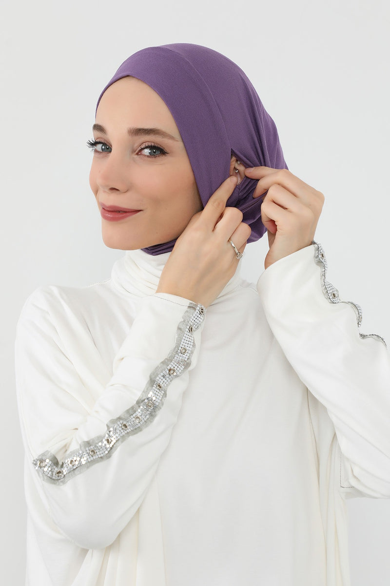 Practical Cotton Bonnet with Built-In Neck Cover and Ear Access, Full-Coverage Hijab Bonnet with Ear Access Points,BE-TG-B-94