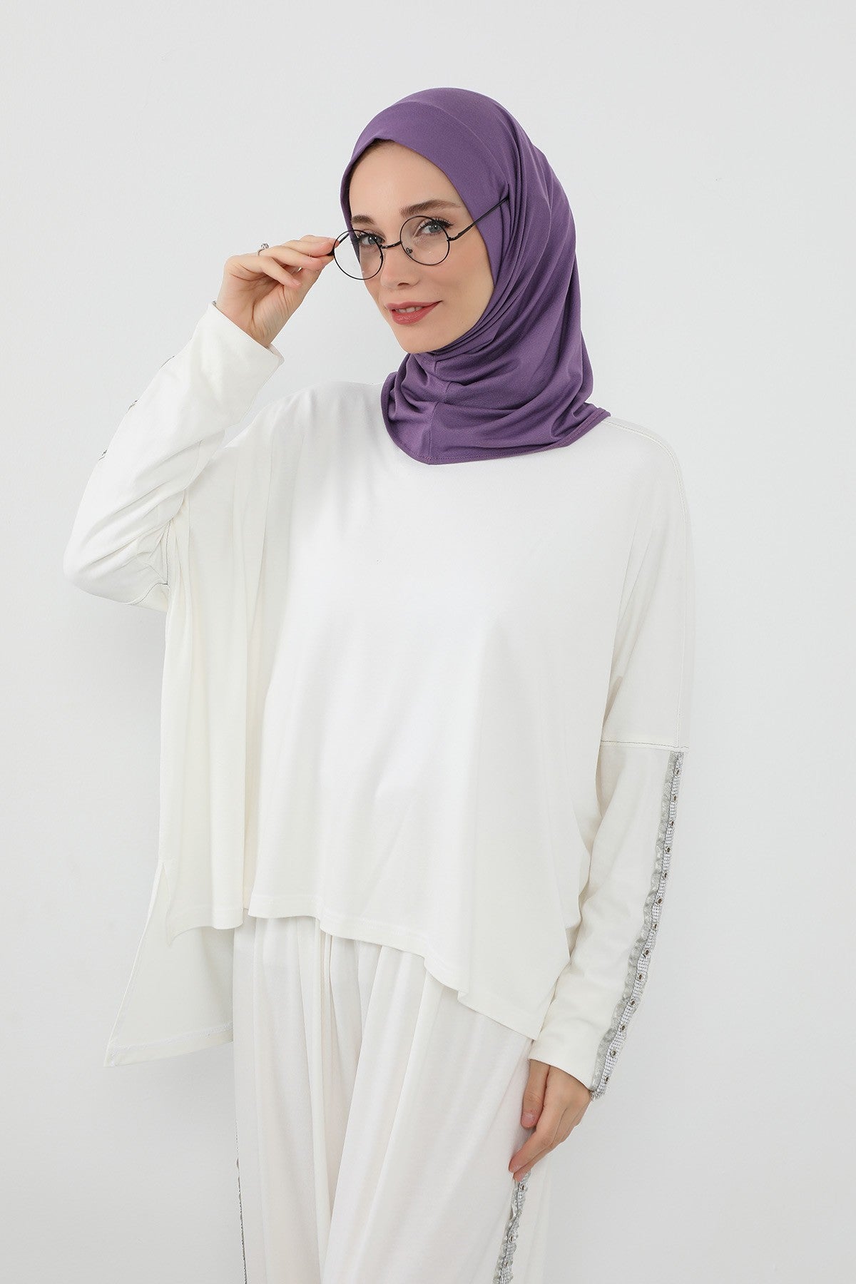 Practical Cotton Bonnet with Built-In Neck Cover and Ear Access, Full-Coverage Hijab Bonnet with Ear Access Points,BE-TG-B-94 Purple 2