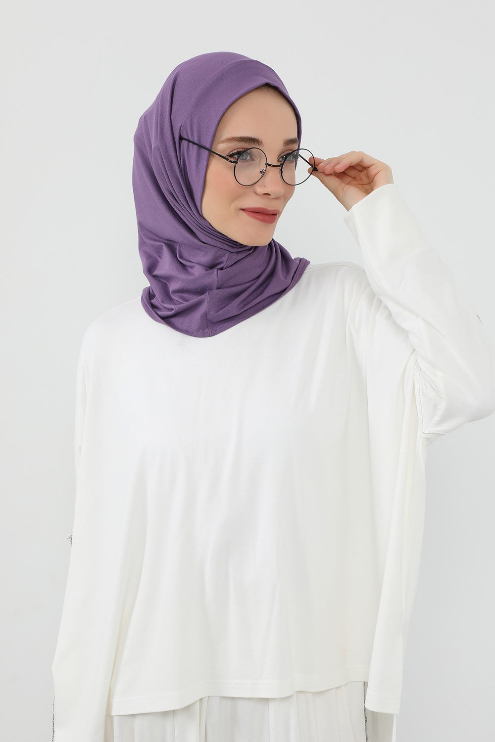 Practical Cotton Bonnet with Built-In Neck Cover and Ear Access, Full-Coverage Hijab Bonnet with Ear Access Points,BE-TG-B-94 Purple 2