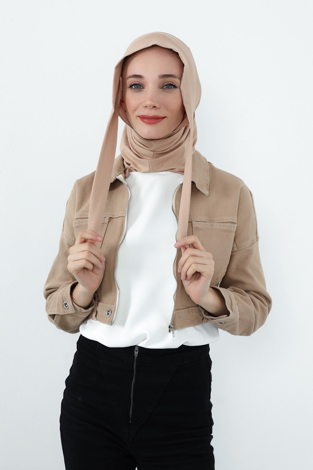 Practical Cotton Bonnet with Built-In Neck Cover and Ear Access, Full-Coverage Hijab Bonnet with Ear Access Points,BE-TG-B-94 Sand Brown