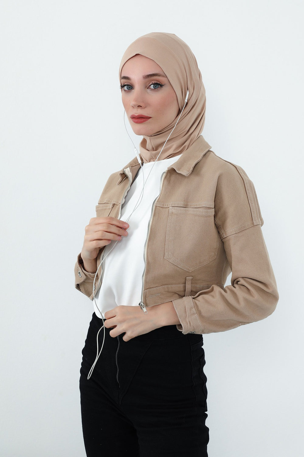 Practical Cotton Bonnet with Built-In Neck Cover and Ear Access, Full-Coverage Hijab Bonnet with Ear Access Points,BE-TG-B-94 Sand Brown