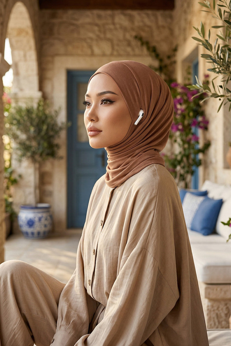 Practical Cotton Bonnet with Built-In Neck Cover and Ear Access, Full-Coverage Hijab Bonnet with Ear Access Points,BE-TG-B-94