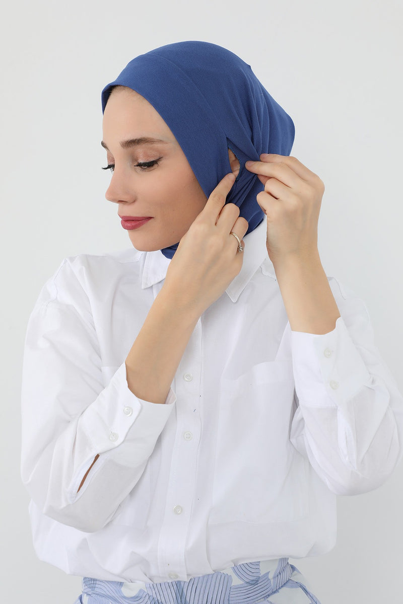 Practical Cotton Bonnet with Built-In Neck Cover and Ear Access, Full-Coverage Hijab Bonnet with Ear Access Points,BE-TG-B-94