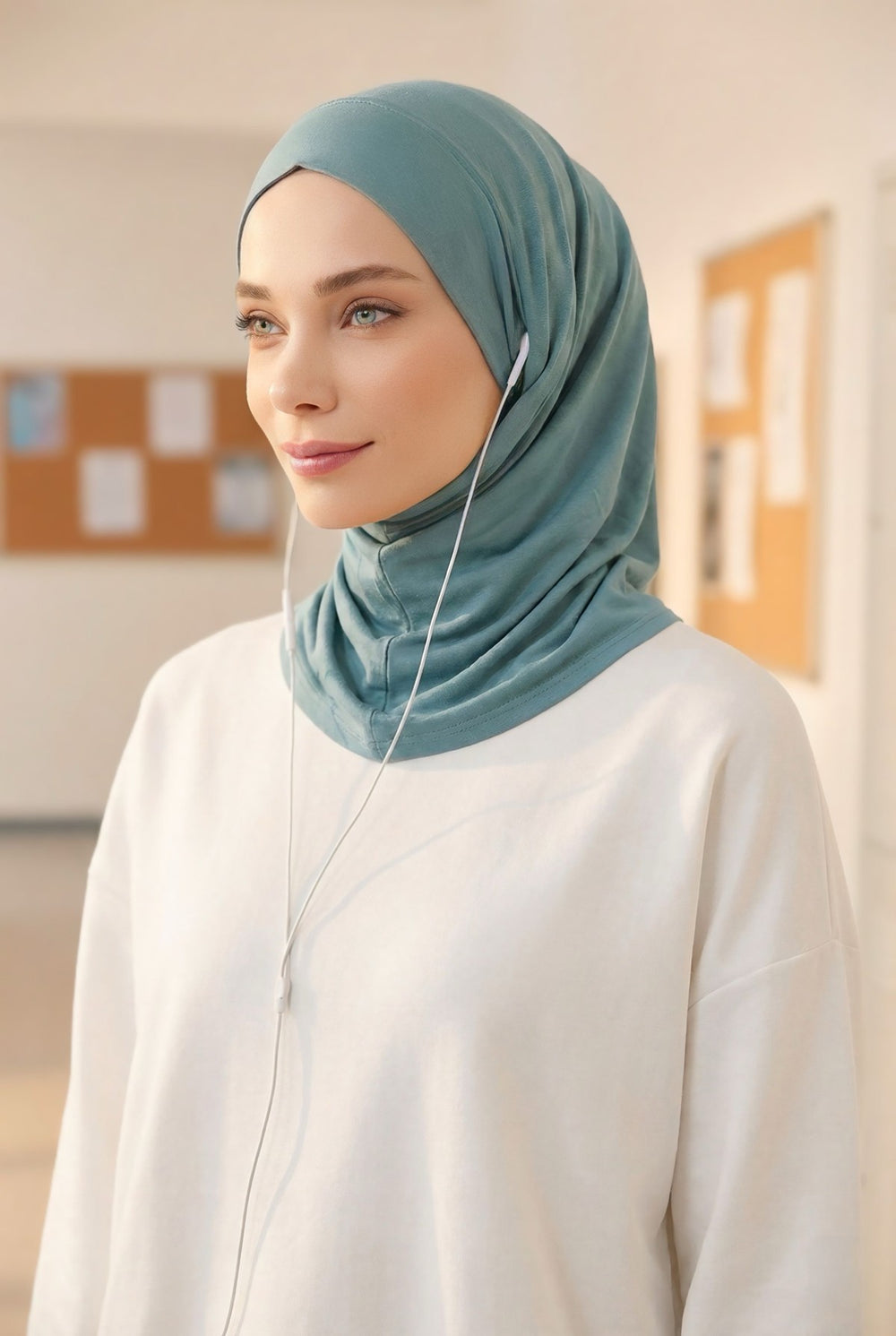 Practical Cotton Bonnet with Built-In Neck Cover and Ear Access, Full-Coverage Hijab Bonnet with Ear Access Points,BE-TG-B-94 Dark Mint