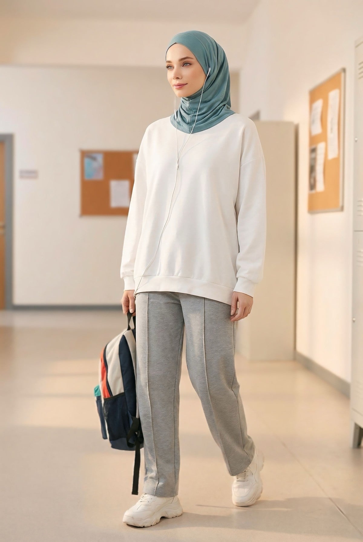 Practical Cotton Bonnet with Built-In Neck Cover and Ear Access, Full-Coverage Hijab Bonnet with Ear Access Points,BE-TG-B-94 Dark Mint