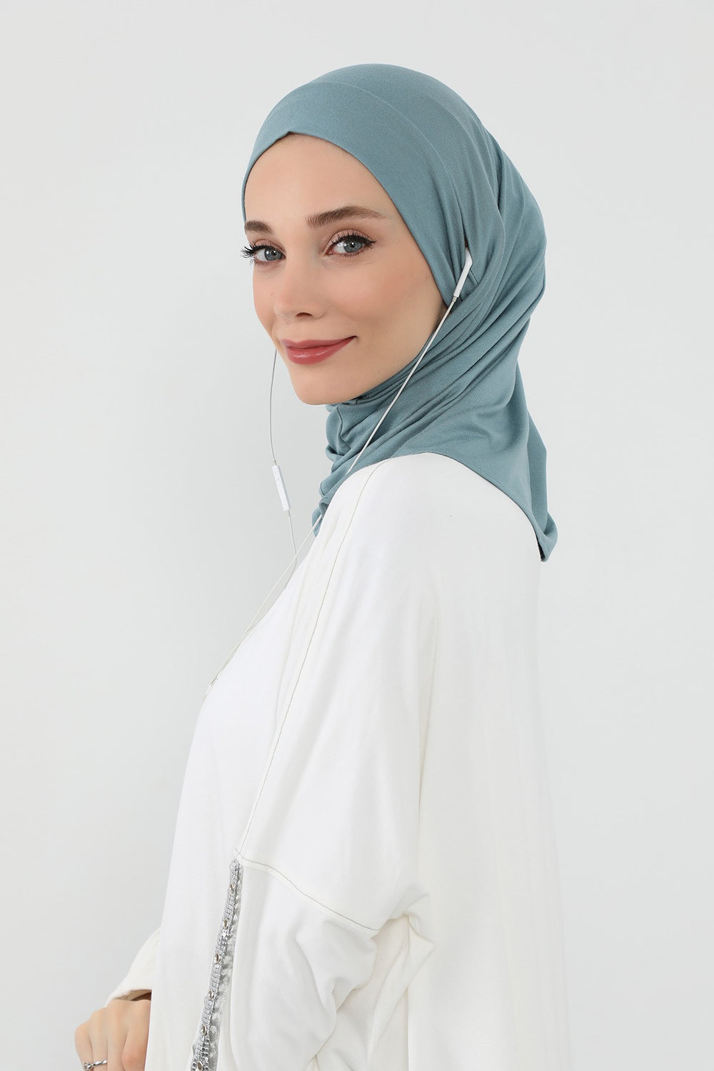 Practical Cotton Bonnet with Built-In Neck Cover and Ear Access, Full-Coverage Hijab Bonnet with Ear Access Points,BE-TG-B-94 Dark Mint