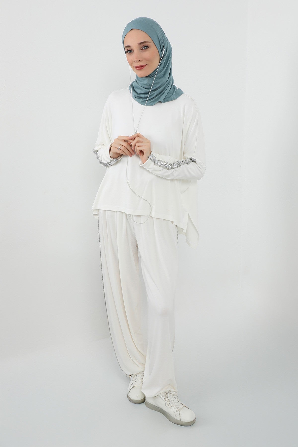 Practical Cotton Bonnet with Built-In Neck Cover and Ear Access, Full-Coverage Hijab Bonnet with Ear Access Points,BE-TG-B-94 Dark Mint