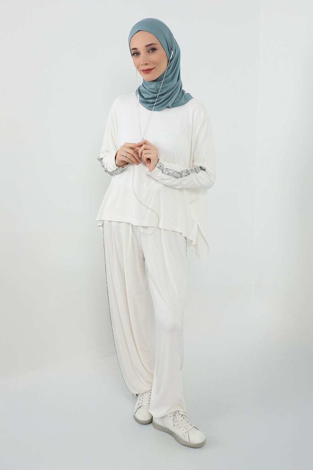 Practical Cotton Bonnet with Built-In Neck Cover and Ear Access, Full-Coverage Hijab Bonnet with Ear Access Points,BE-TG-B-94 Dark Mint