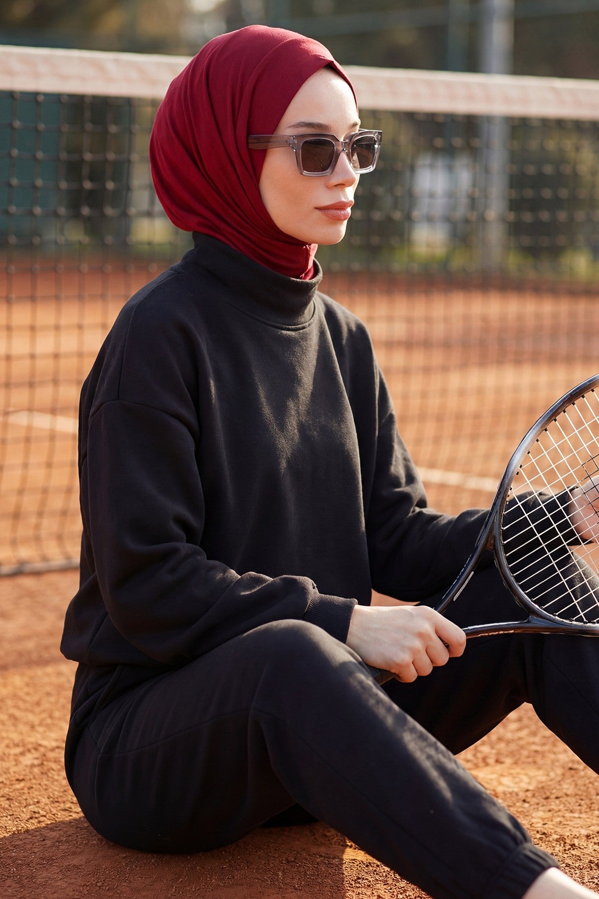 Practical Cotton Bonnet with Built-In Neck Cover and Ear Access, Full-Coverage Hijab Bonnet with Ear Access Points,BE-TG-B-94 Maroon