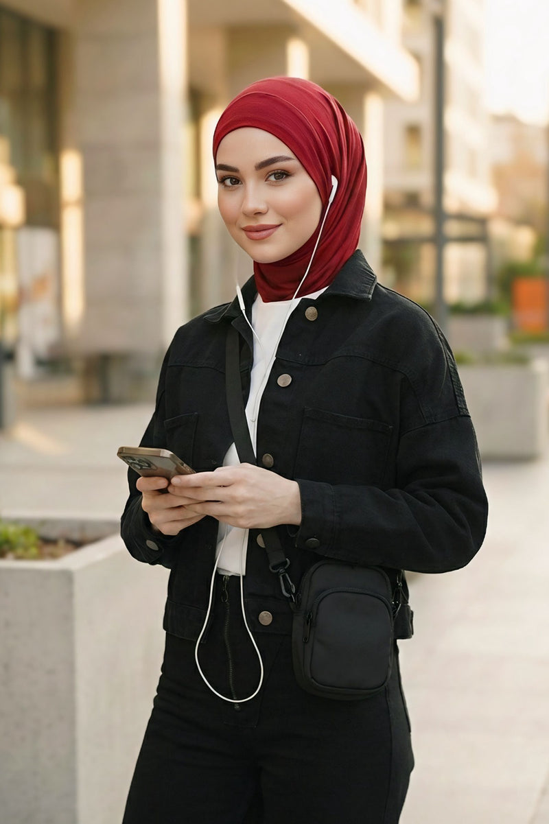 Practical Cotton Bonnet with Built-In Neck Cover and Ear Access, Full-Coverage Hijab Bonnet with Ear Access Points,BE-TG-B-94