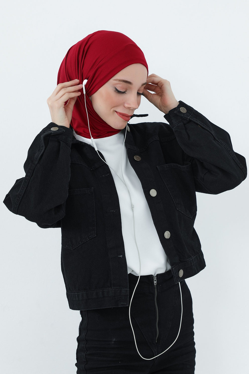 Practical Cotton Bonnet with Built-In Neck Cover and Ear Access, Full-Coverage Hijab Bonnet with Ear Access Points,BE-TG-B-94 Maroon