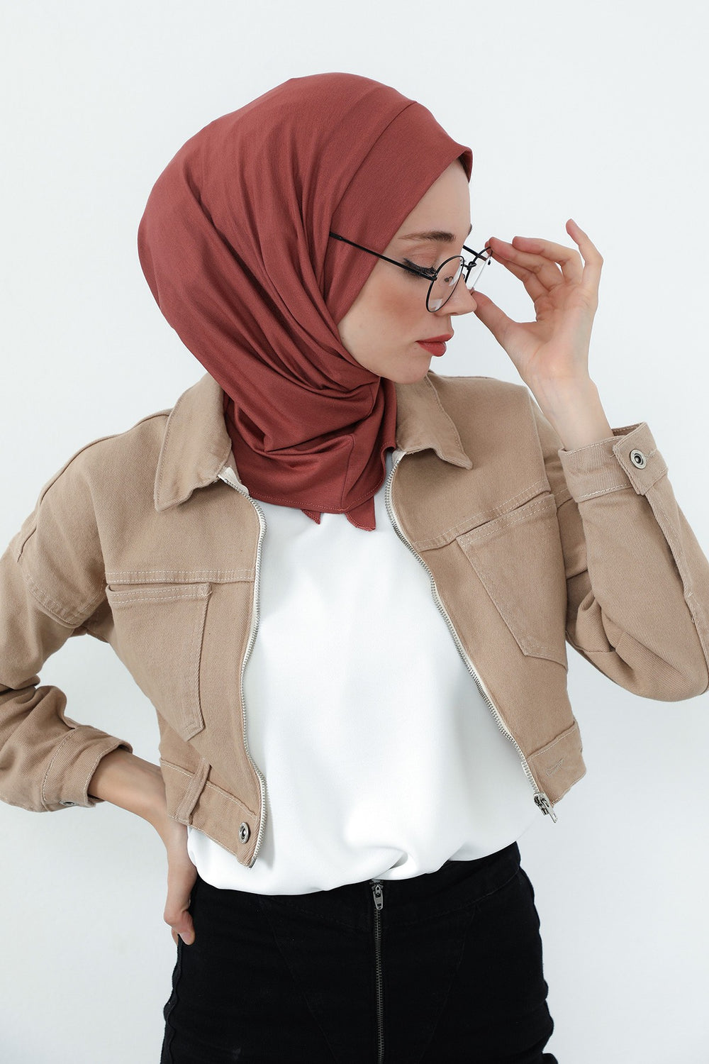 Practical Cotton Bonnet with Built-In Neck Cover and Ear Access, Full-Coverage Hijab Bonnet with Ear Access Points,BE-TG-B-94 Cinnamon