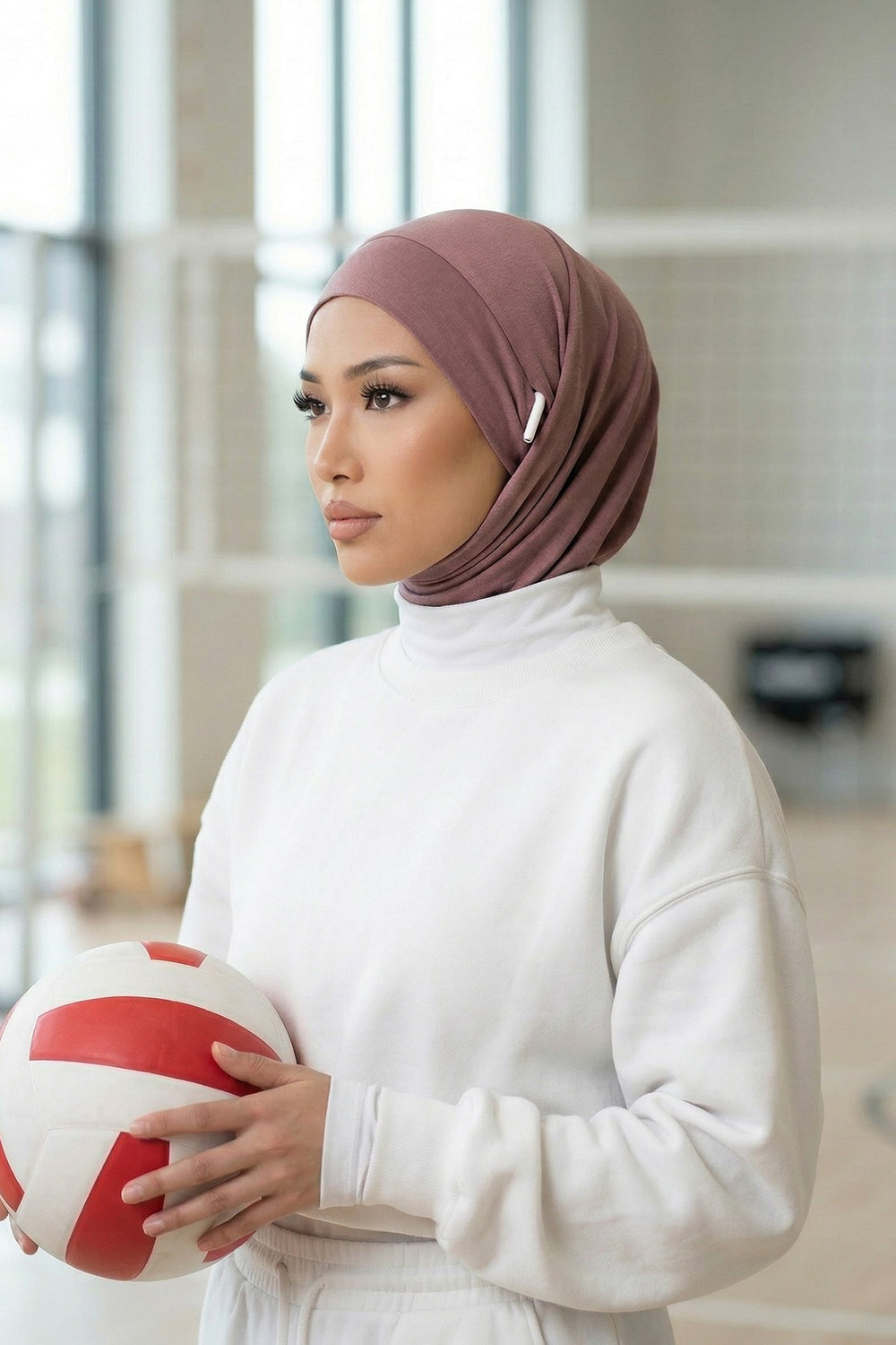 Practical Cotton Bonnet with Built-In Neck Cover and Ear Access, Full-Coverage Hijab Bonnet with Ear Access Points,BE-TG-B-94 Dusty Rose