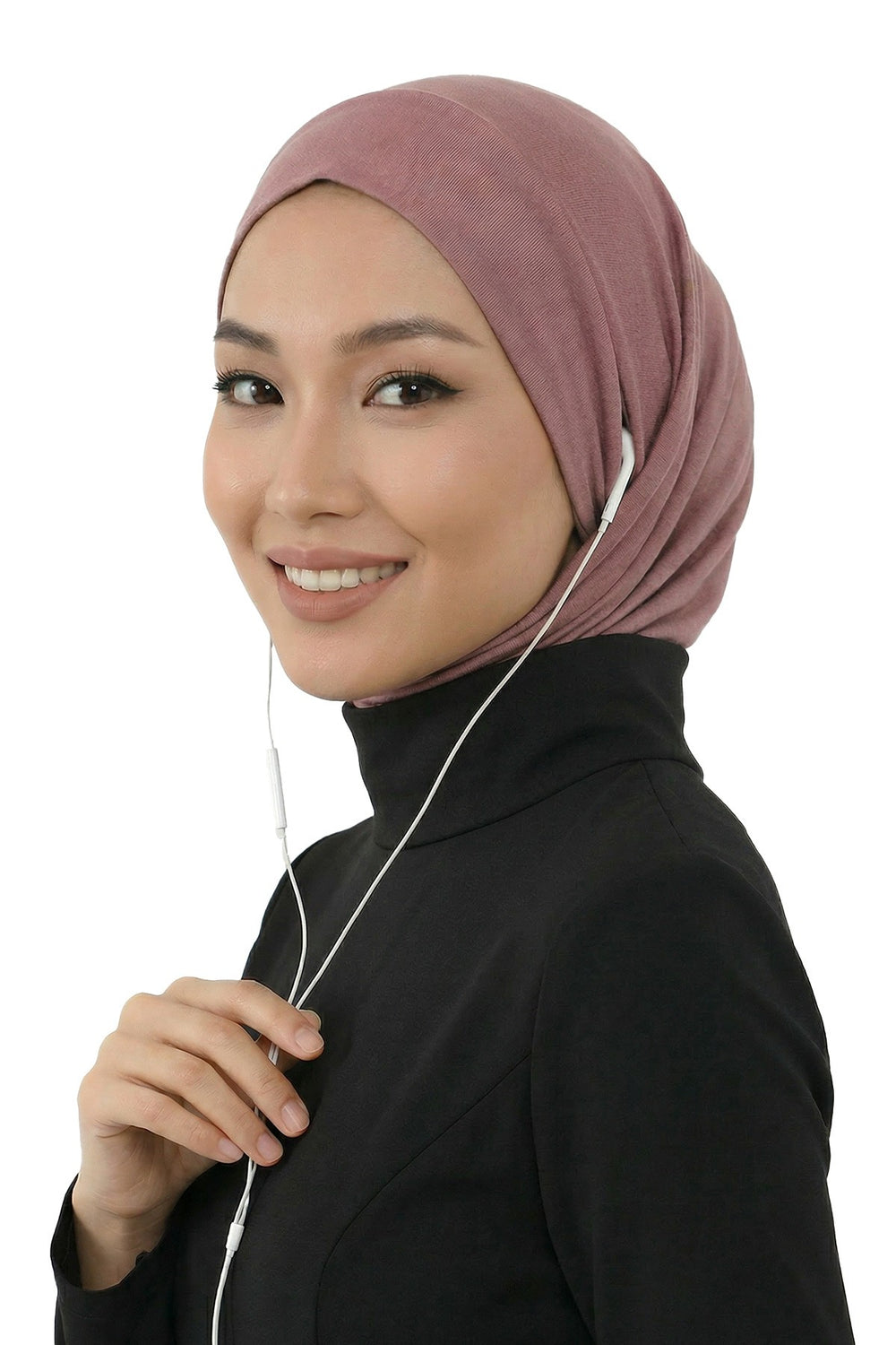 Practical Cotton Bonnet with Built-In Neck Cover and Ear Access, Full-Coverage Hijab Bonnet with Ear Access Points,BE-TG-B-94 Dusty Rose