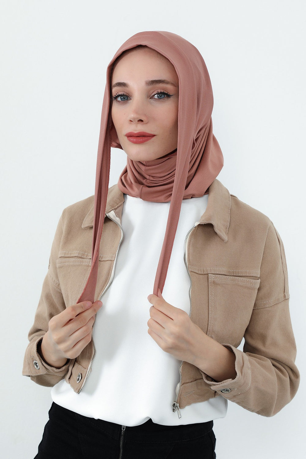 Practical Cotton Bonnet with Built-In Neck Cover and Ear Access, Full-Coverage Hijab Bonnet with Ear Access Points,BE-TG-B-94 Cappucino