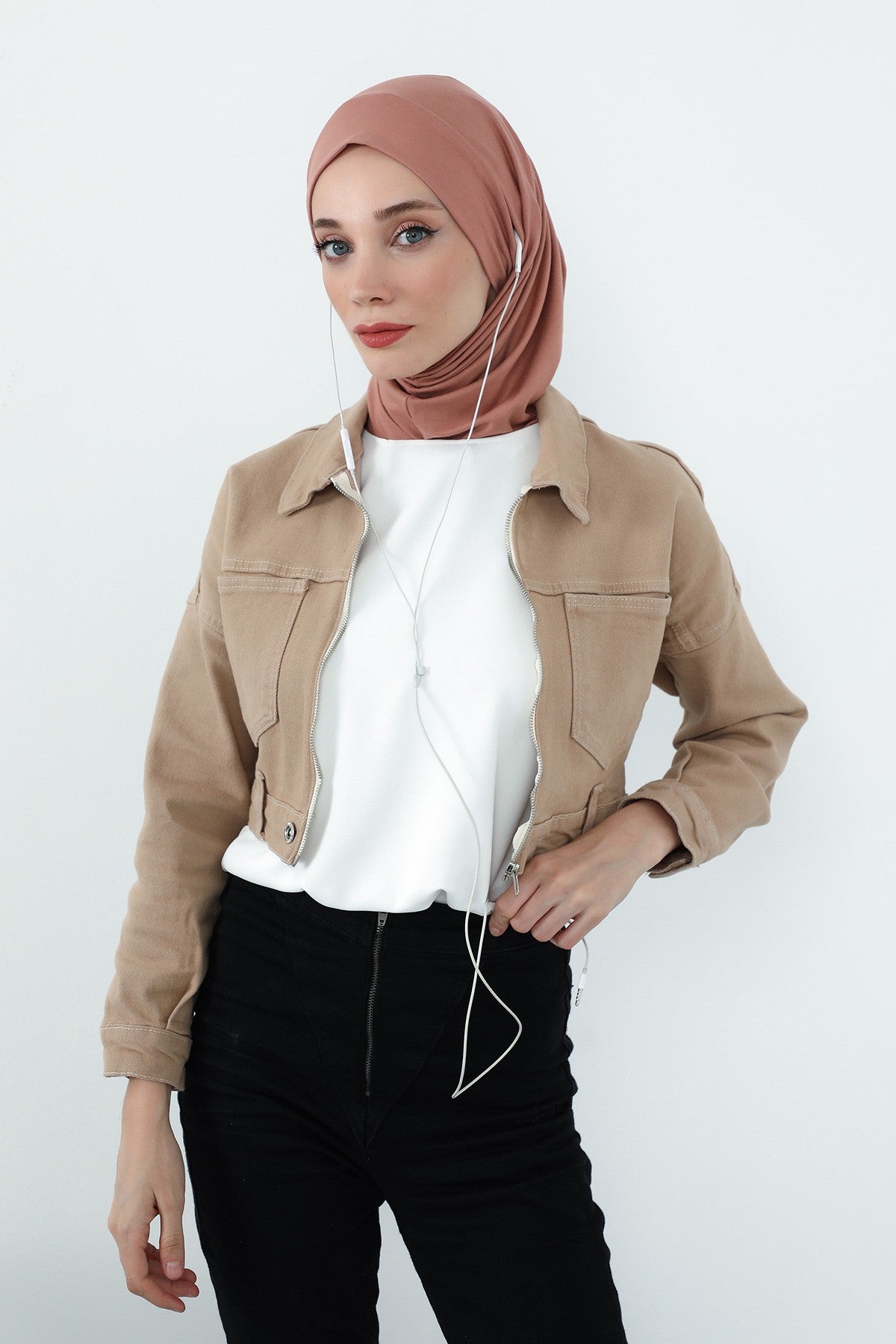 Practical Cotton Bonnet with Built-In Neck Cover and Ear Access, Full-Coverage Hijab Bonnet with Ear Access Points,BE-TG-B-94 Cappucino