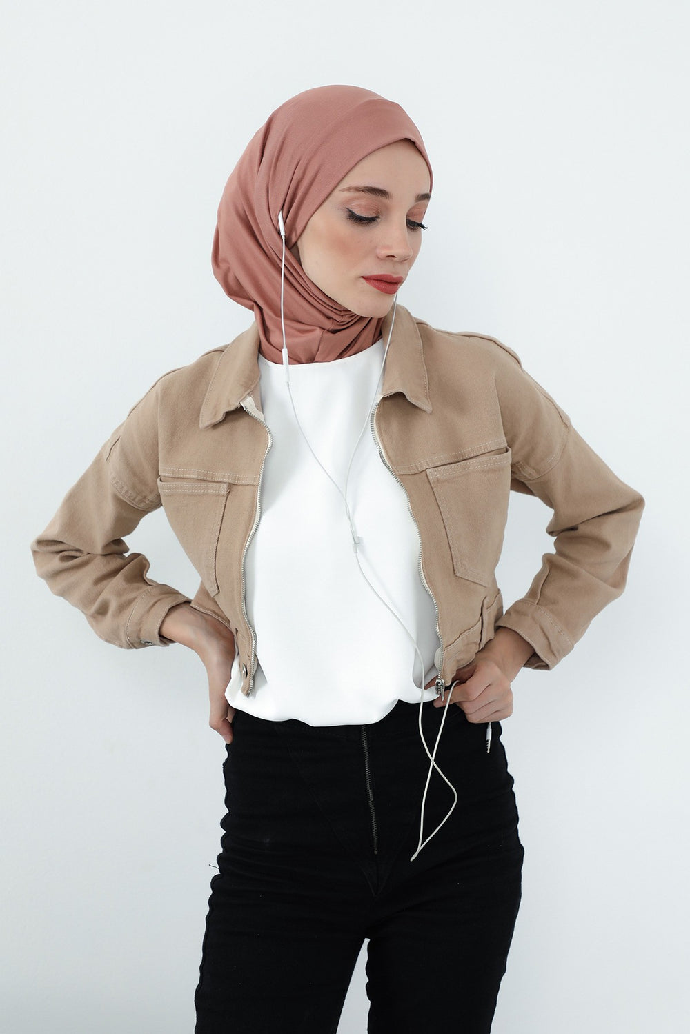 Practical Cotton Bonnet with Built-In Neck Cover and Ear Access, Full-Coverage Hijab Bonnet with Ear Access Points,BE-TG-B-94 Cappucino