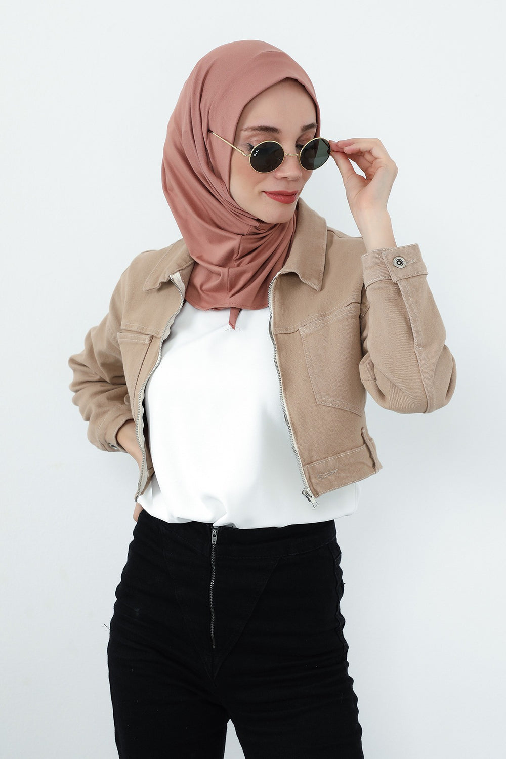 Practical Cotton Bonnet with Built-In Neck Cover and Ear Access, Full-Coverage Hijab Bonnet with Ear Access Points,BE-TG-B-94 Cappucino