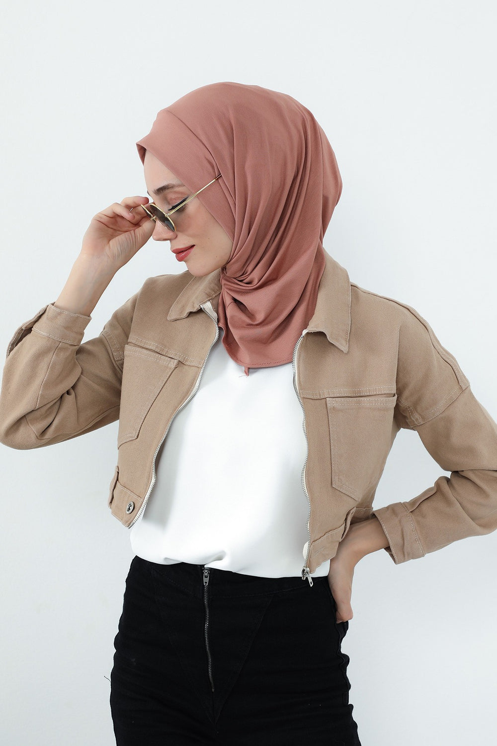Practical Cotton Bonnet with Built-In Neck Cover and Ear Access, Full-Coverage Hijab Bonnet with Ear Access Points,BE-TG-B-94 Cappucino