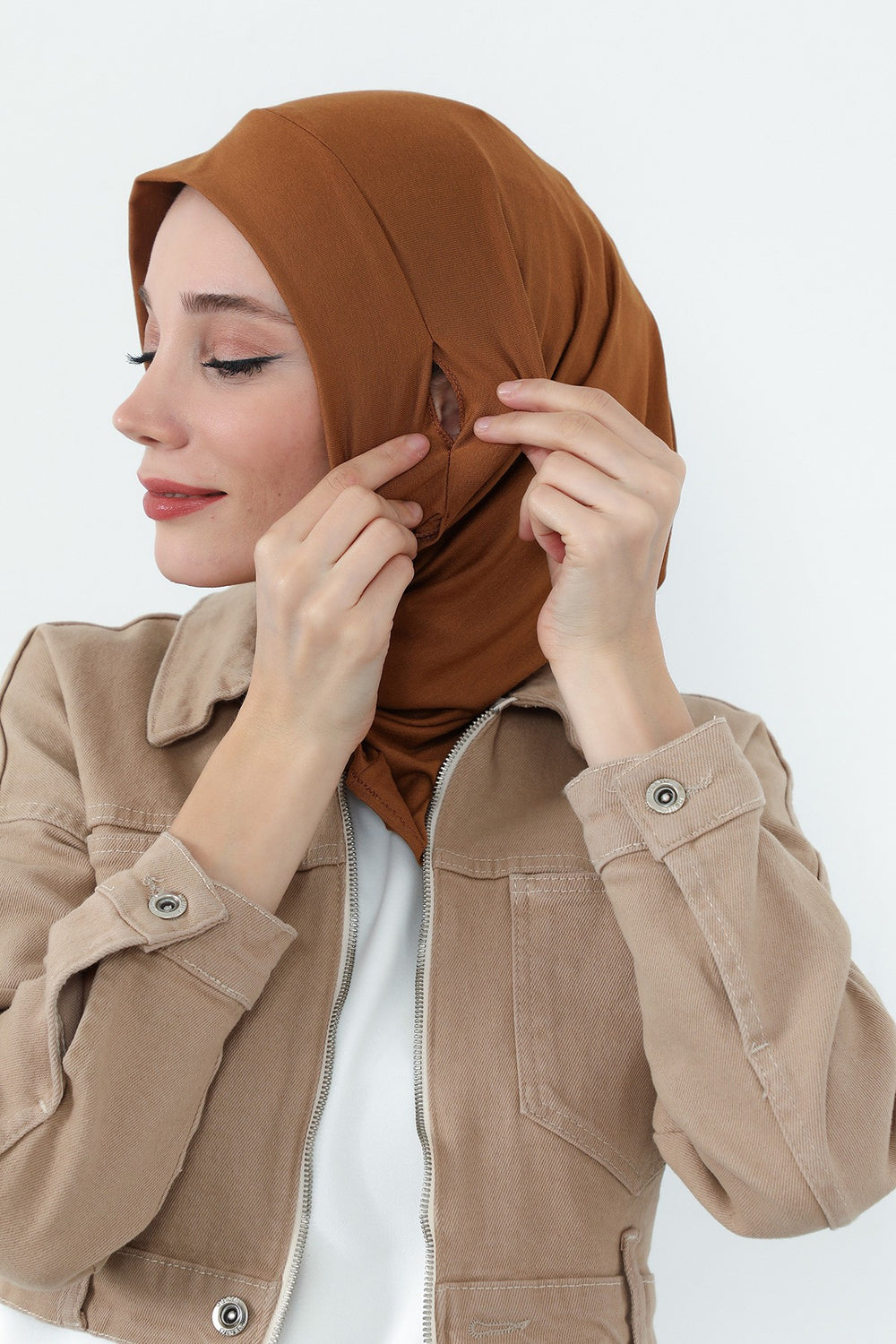 Practical Cotton Bonnet with Built-In Neck Cover and Ear Access, Full-Coverage Hijab Bonnet with Ear Access Points,BE-TG-B-94 Dark Mustard