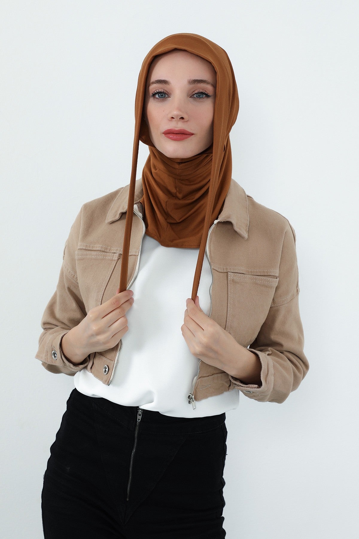Practical Cotton Bonnet with Built-In Neck Cover and Ear Access, Full-Coverage Hijab Bonnet with Ear Access Points,BE-TG-B-94 Dark Mustard