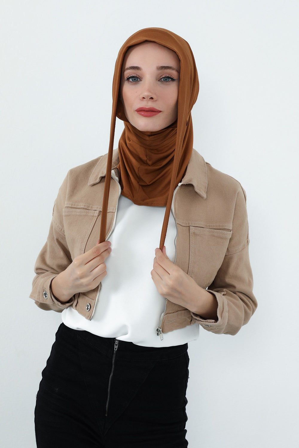 Practical Cotton Bonnet with Built-In Neck Cover and Ear Access, Full-Coverage Hijab Bonnet with Ear Access Points,BE-TG-B-94 Dark Mustard