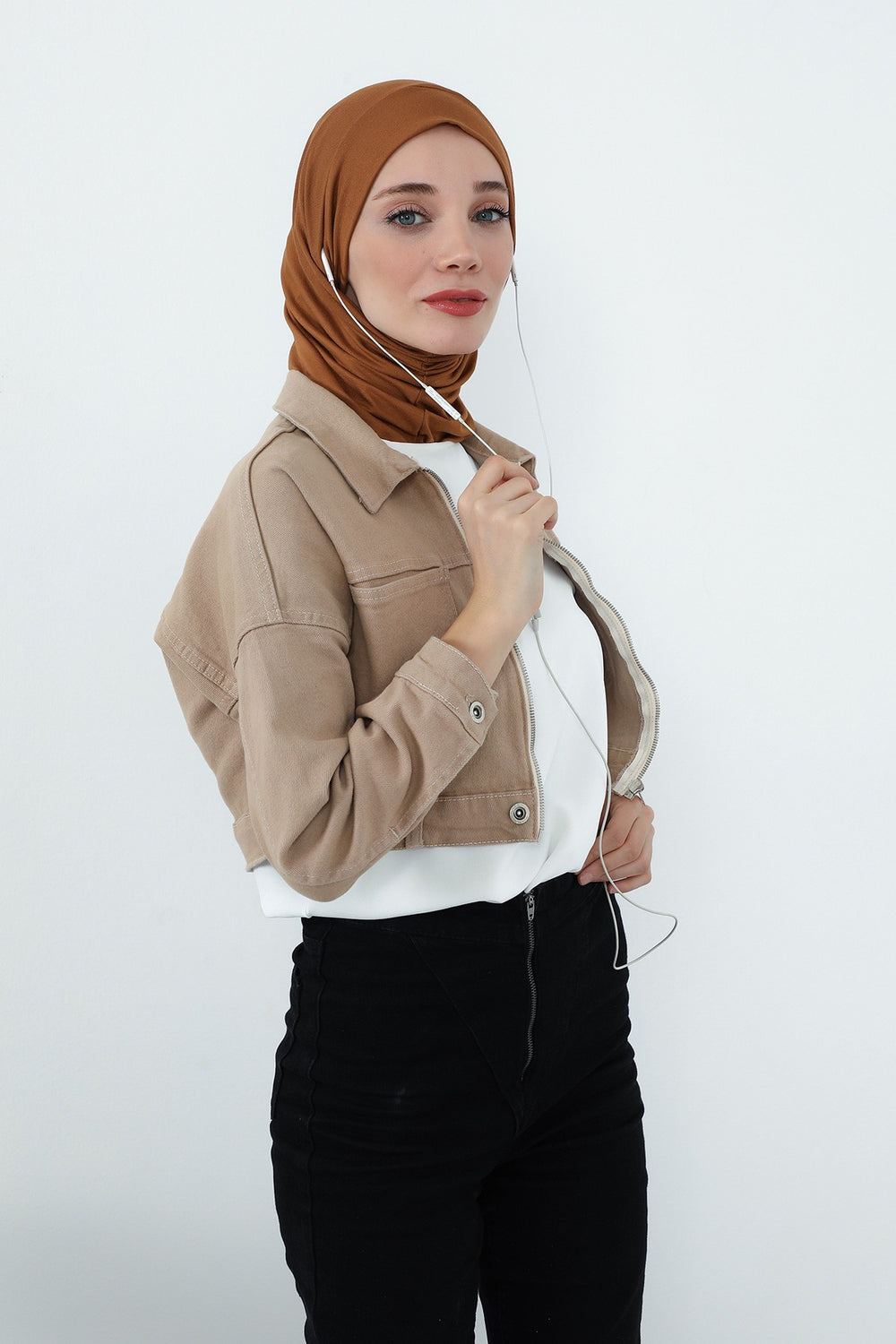 Practical Cotton Bonnet with Built-In Neck Cover and Ear Access, Full-Coverage Hijab Bonnet with Ear Access Points,BE-TG-B-94 Dark Mustard