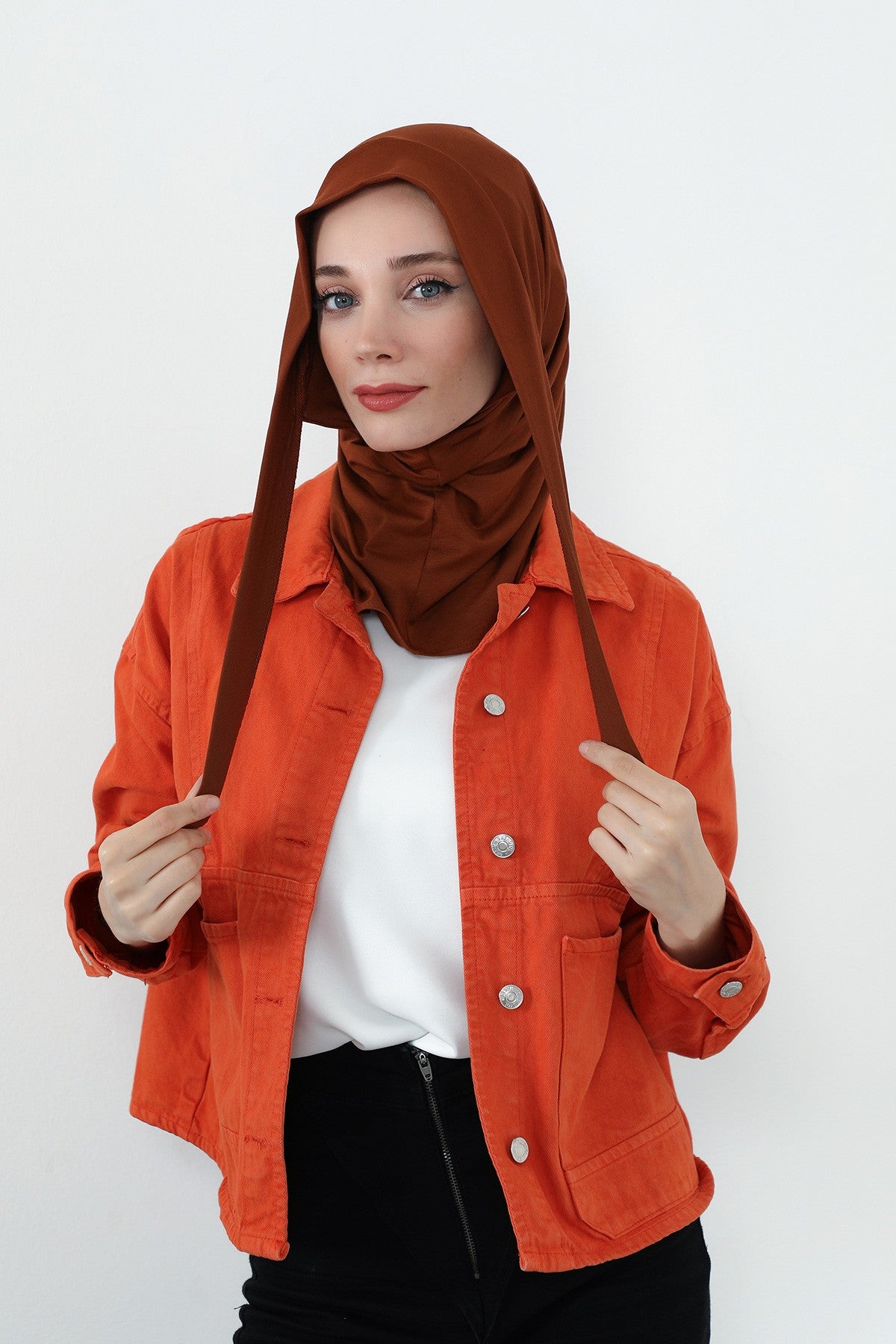 Practical Cotton Bonnet with Built-In Neck Cover and Ear Access, Full-Coverage Hijab Bonnet with Ear Access Points,BE-TG-B-94 Tile Red