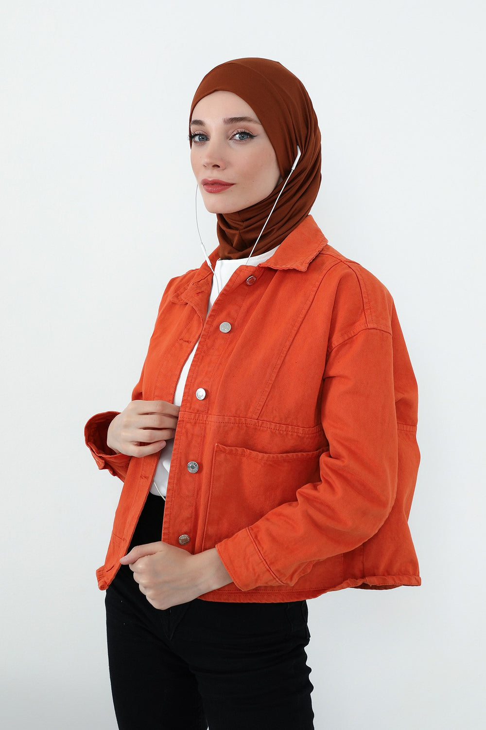 Practical Cotton Bonnet with Built-In Neck Cover and Ear Access, Full-Coverage Hijab Bonnet with Ear Access Points,BE-TG-B-94 Tile Red