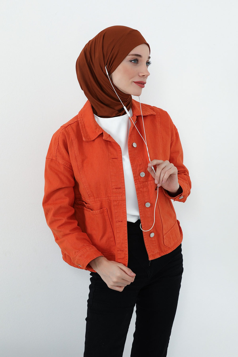 Practical Cotton Bonnet with Built-In Neck Cover and Ear Access, Full-Coverage Hijab Bonnet with Ear Access Points,BE-TG-B-94 Tile Red