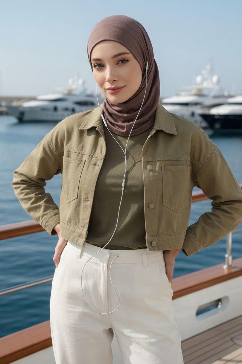Practical Cotton Bonnet with Built-In Neck Cover and Ear Access, Full-Coverage Hijab Bonnet with Ear Access Points,BE-TG-B-94