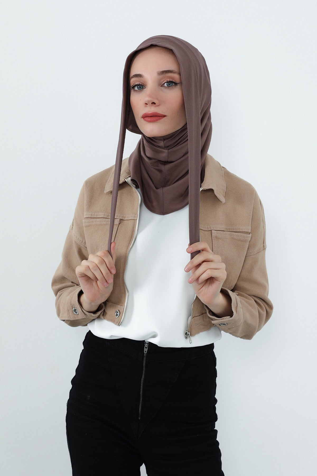 Practical Cotton Bonnet with Built-In Neck Cover and Ear Access, Full-Coverage Hijab Bonnet with Ear Access Points,BE-TG-B-94 Chocolate