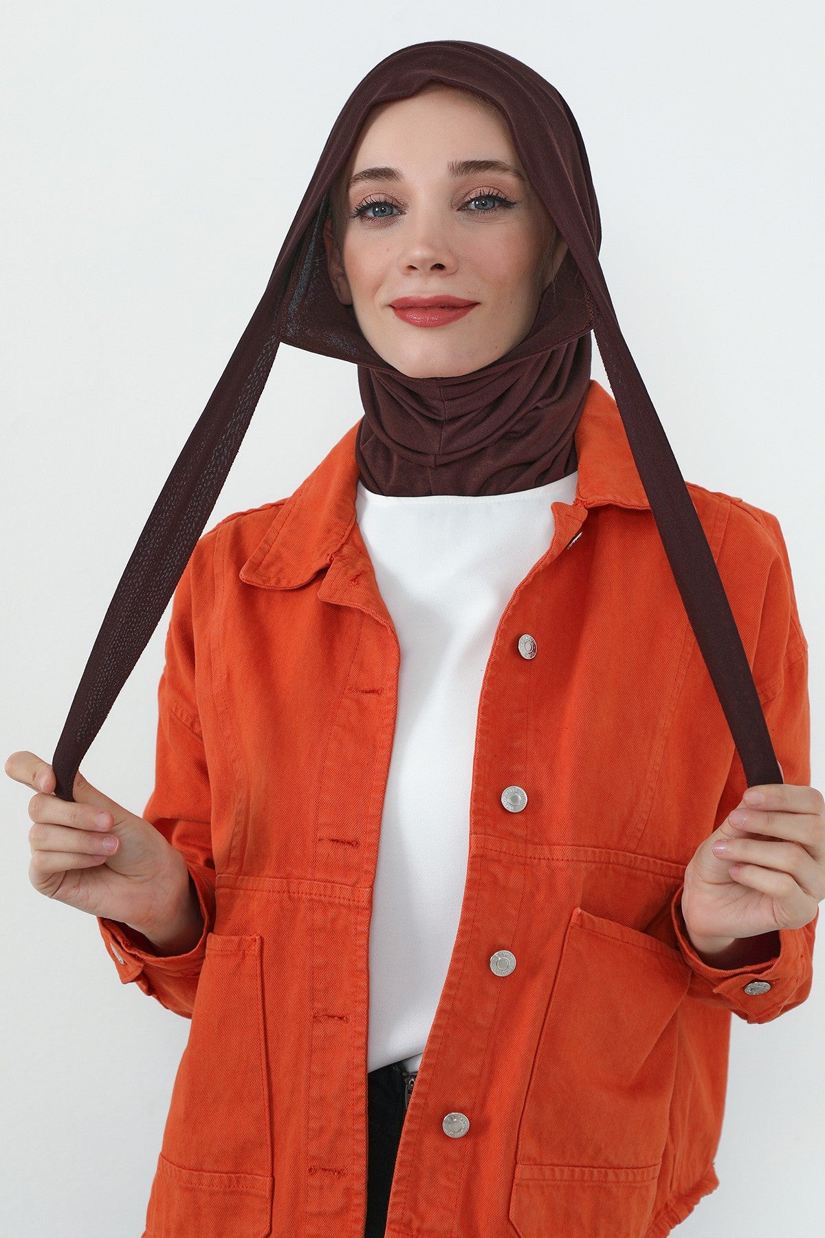 Practical Cotton Bonnet with Built-In Neck Cover and Ear Access, Full-Coverage Hijab Bonnet with Ear Access Points,BE-TG-B-94 Brown