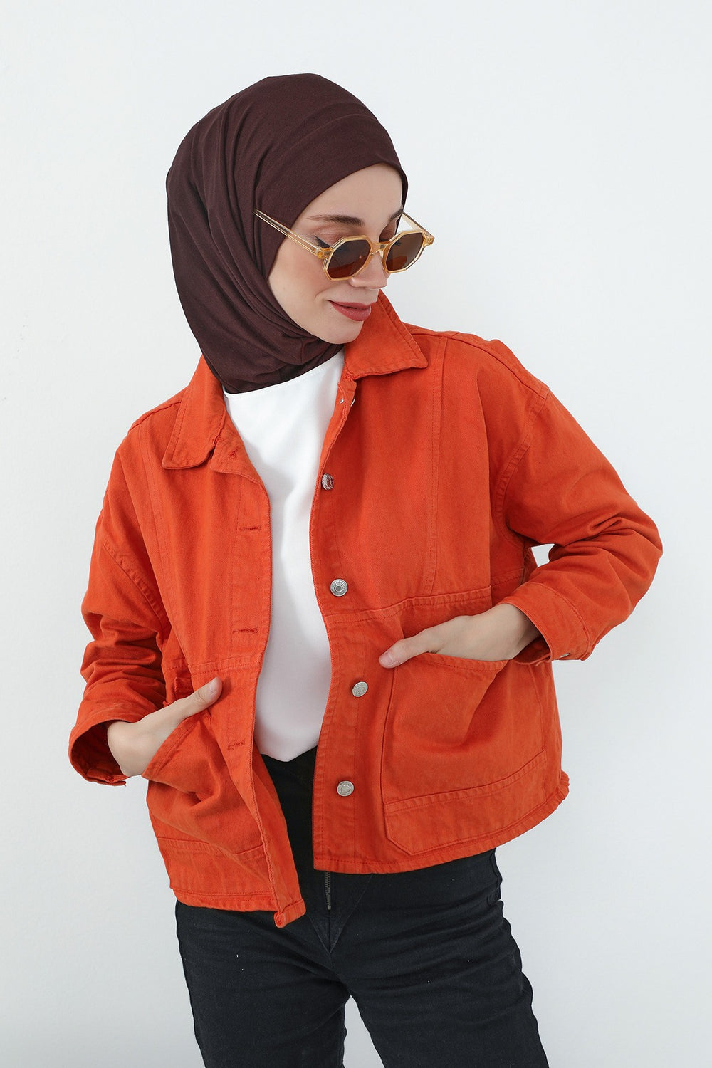 Practical Cotton Bonnet with Built-In Neck Cover and Ear Access, Full-Coverage Hijab Bonnet with Ear Access Points,BE-TG-B-94 Brown