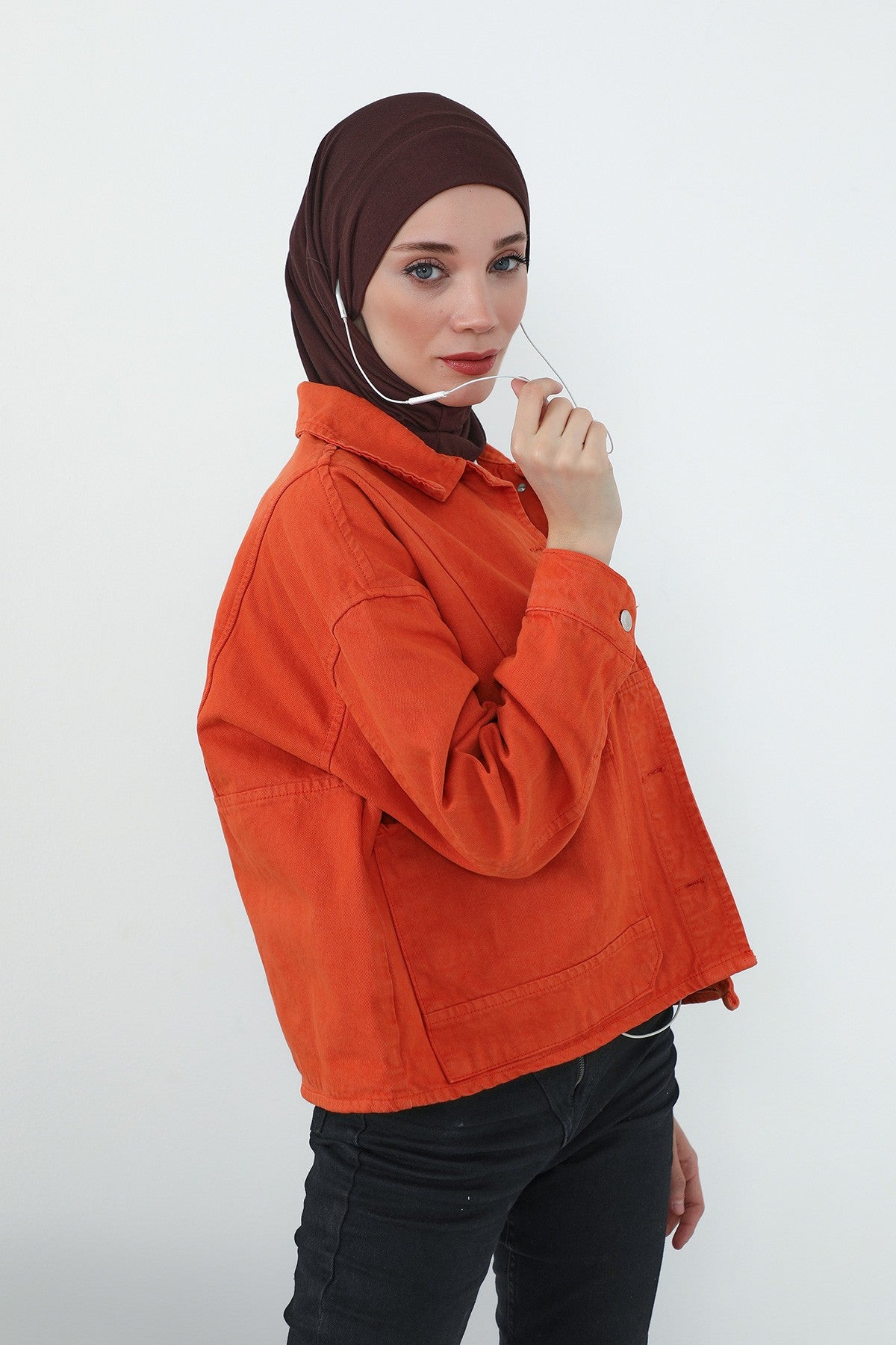 Practical Cotton Bonnet with Built-In Neck Cover and Ear Access, Full-Coverage Hijab Bonnet with Ear Access Points,BE-TG-B-94 Brown