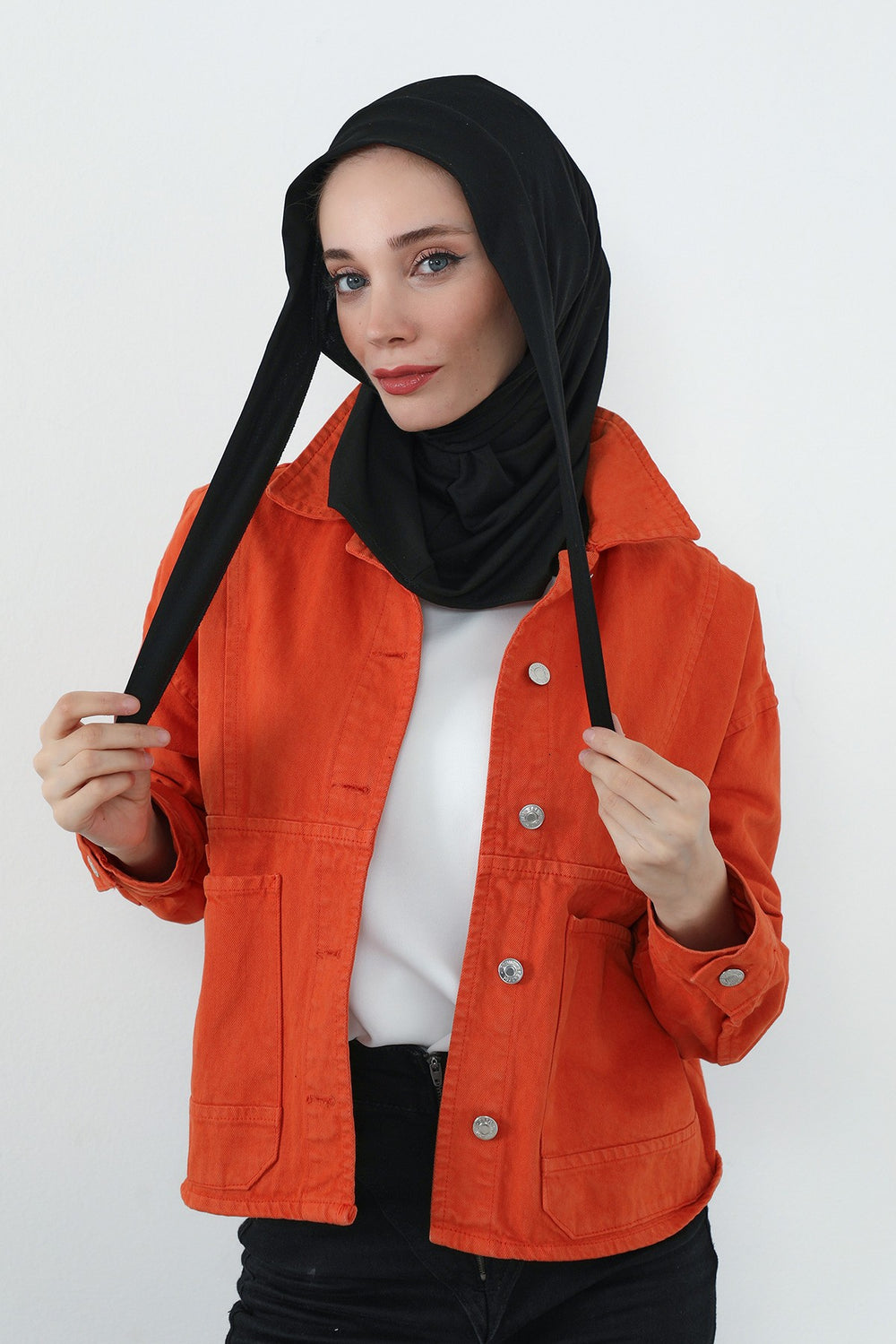 Practical Cotton Bonnet with Built-In Neck Cover and Ear Access, Full-Coverage Hijab Bonnet with Ear Access Points,BE-TG-B-94 Black