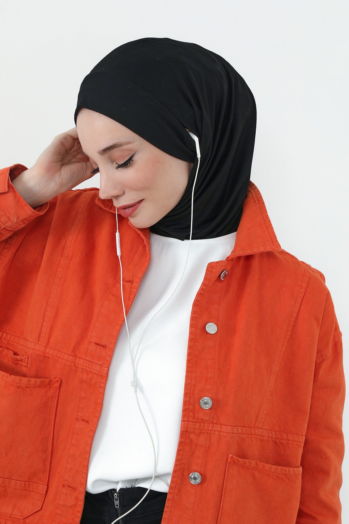 Practical Cotton Bonnet with Built-In Neck Cover and Ear Access, Full-Coverage Hijab Bonnet with Ear Access Points,BE-TG-B-94 Black