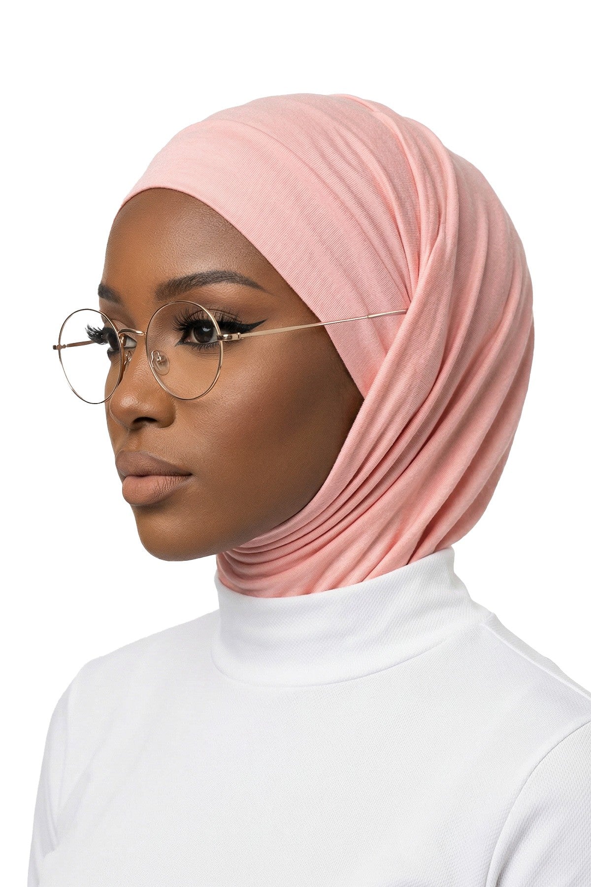 Practical Cotton Bonnet with Built-In Neck Cover and Ear Access, Full-Coverage Hijab Bonnet with Ear Access Points,BE-TG-B-94 Powder